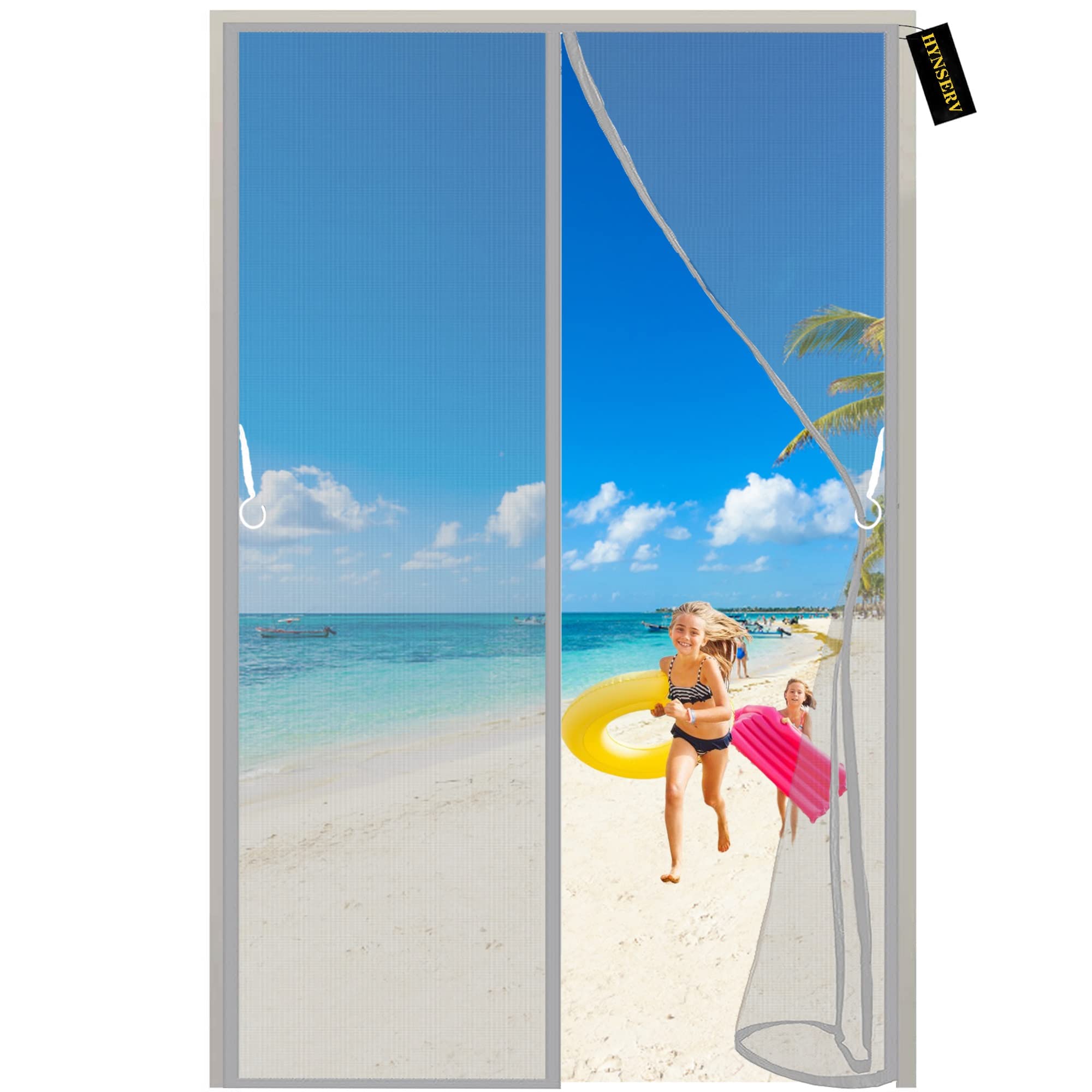Hynserv Grey Magnetic Doors Fly Screen Net 180X200cm Fly Screen Mosquito Magnetic Window Screen Shuts Automatically For French Doors/Sliding Glass Doors/Patio Doors