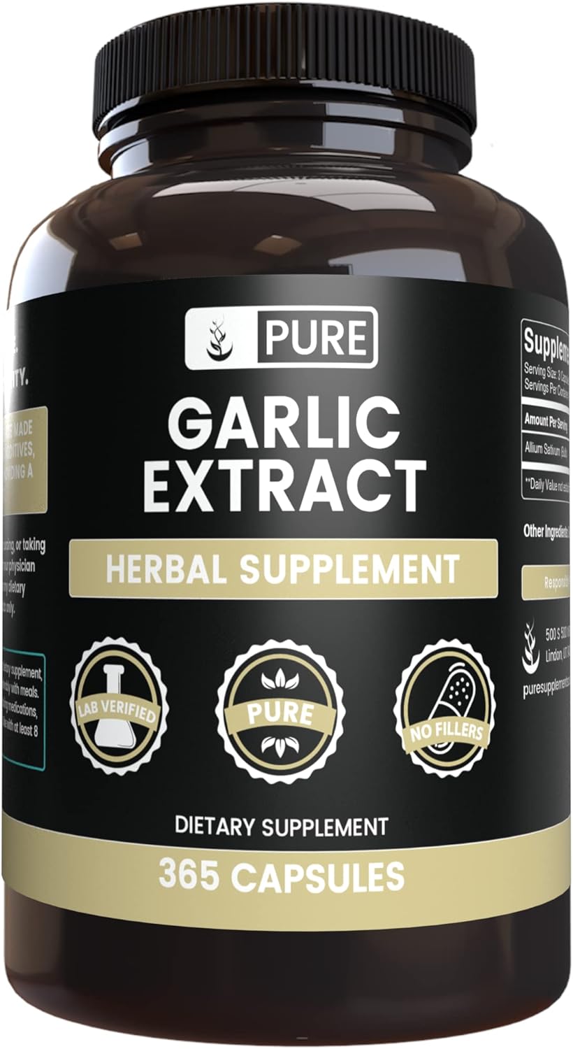 Pure Original Ingredients Garlic Extract (365 Capsules) No Magnesium Or Rice Fillers, Always Pure, Lab Verified : Health & Household