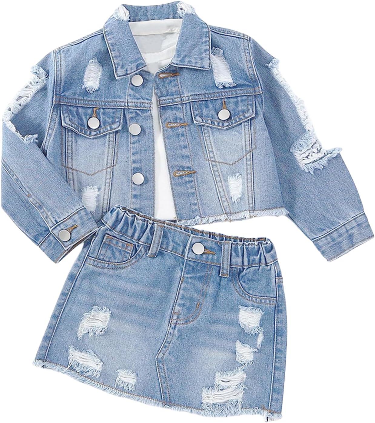 Denim Jacket Denim Skirt 2t Toddler Girls Piece Ripped Denim