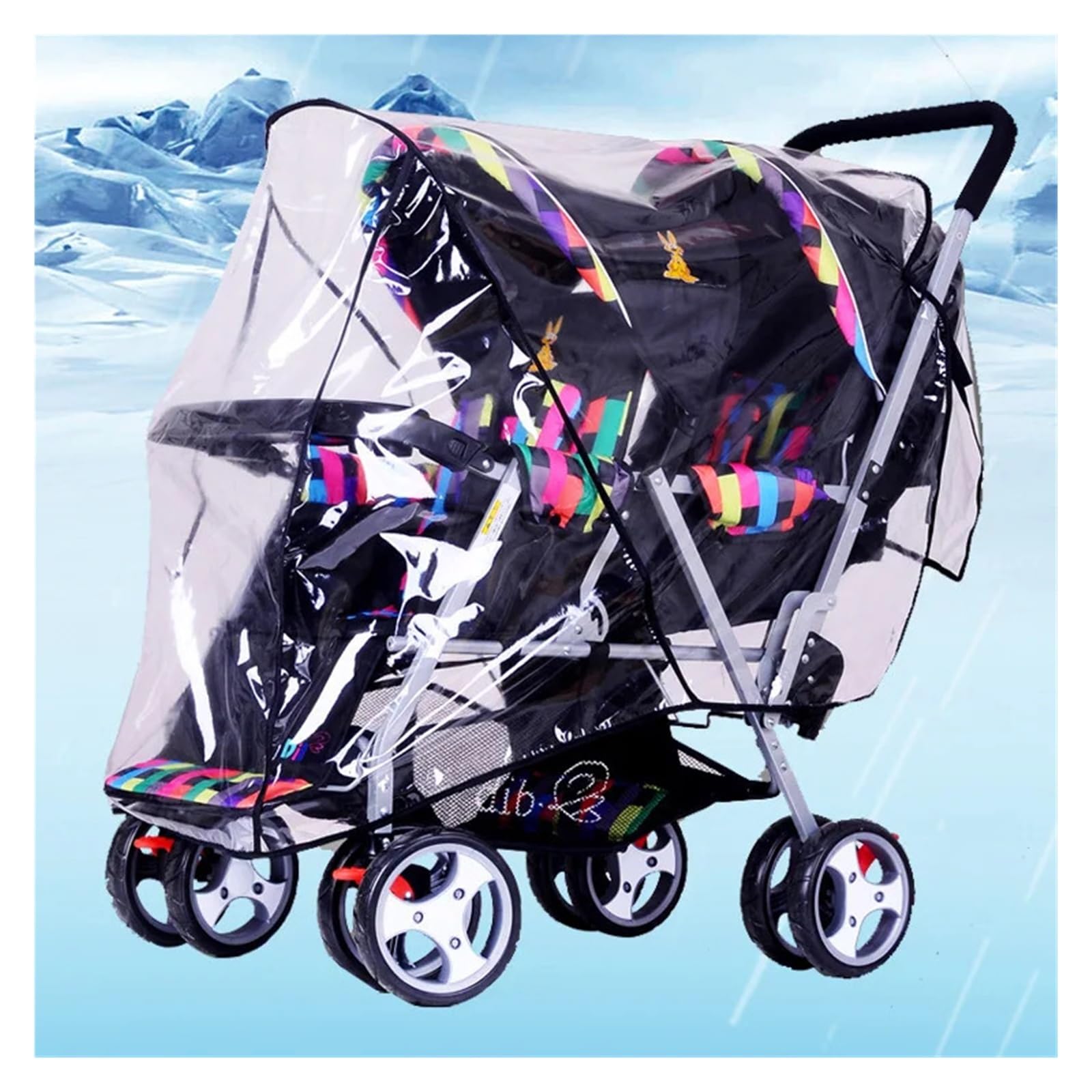 Habillage Pluie pour Poussette Combinaison imperméable et Coupe-Vent Accessoires Housse de Pluie Universelle for Poussette Double Double siège Avant et arrière