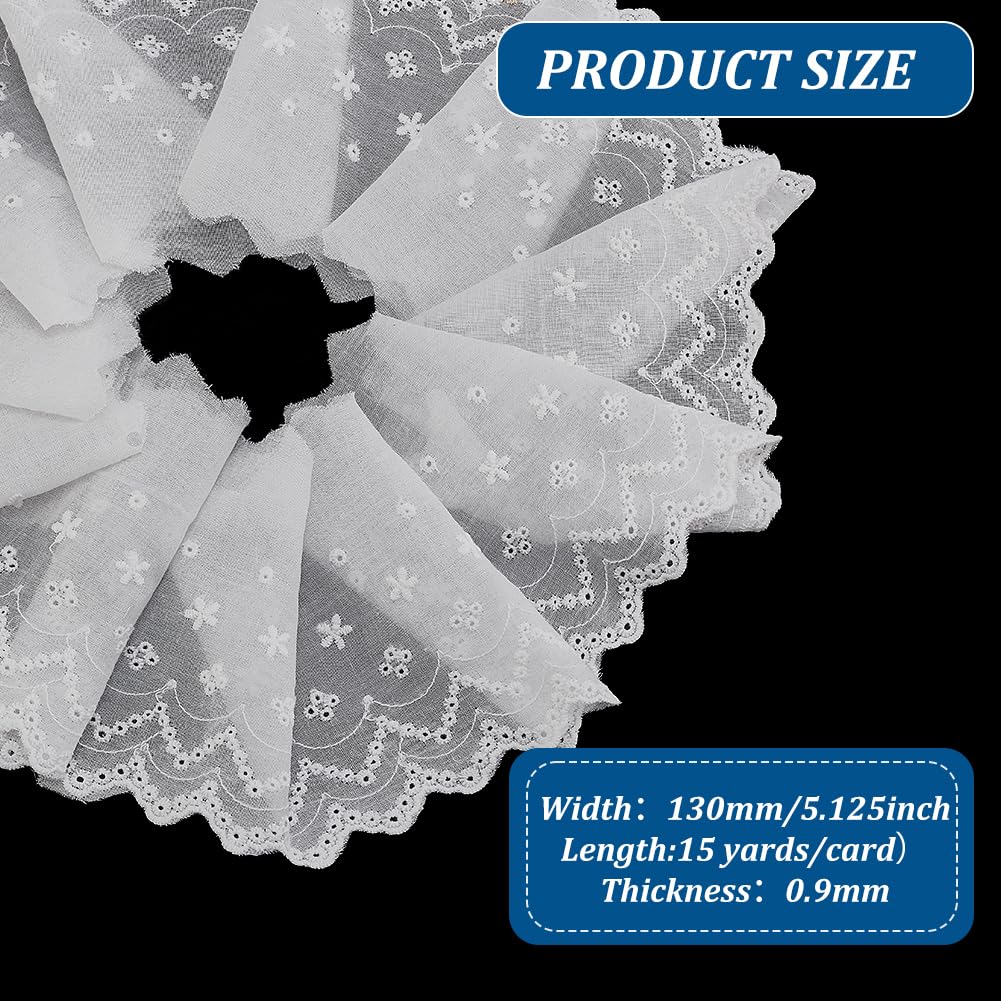 MAYJOYDIY 13.7 m×13 cm Weißes Baumwoll Ösen Spitzenband Mit Blumenmuster Gewellter Rand Florale Stickerei Nähbesatz Rüschen Spitzenbesatz Für Kissen Puppen Haustiere Kleidung Taschen Nähen