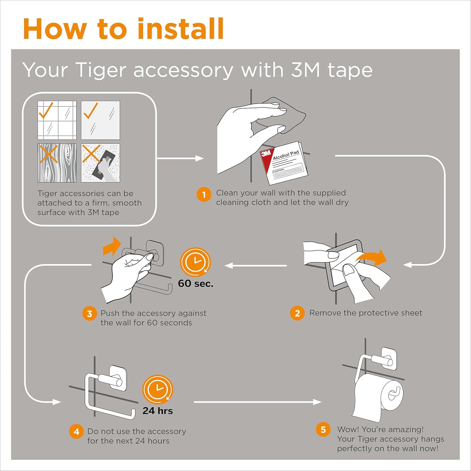 Tiger Towel Hook, Stainless Steel, Black, 5 x 5 x 2 cm