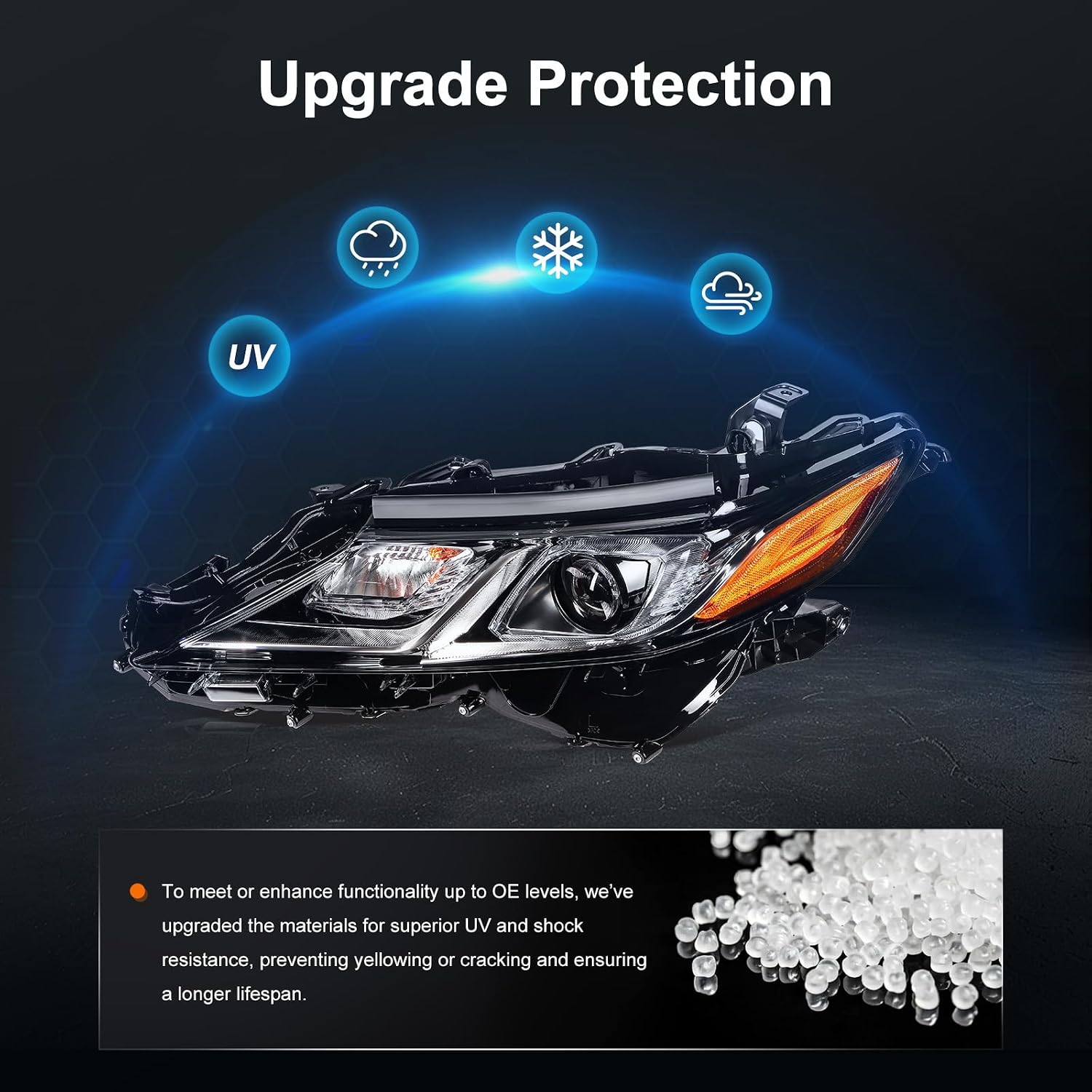 ASAPE Automotive Headlight Assembly - 2021-2023 for Toyota Camry SE 2.5L Black Housing Amber Reflector Auto Headlamp Replacement Driver and Passenger Side OE 81150-06C20 81110-06F60 Bulbs Included