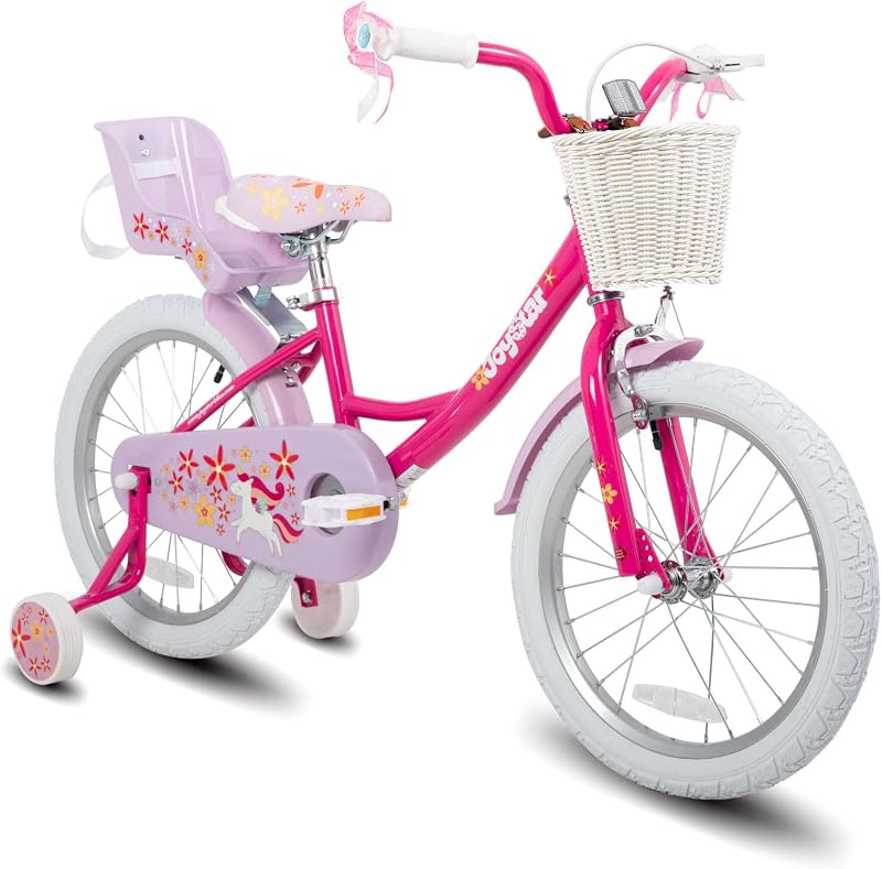 JOYSTAR Unicorn Bicicleta para niños de 12 a 20" para niñas de 2 a 10 años | Bicicleta de 12 a 20" con ruedas de entrenamiento, asiento para muñeca, serpentinas y canasta Bicicleta para niños