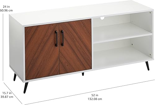 Miniatura 5 de ROCKPOINT Moderno soporte de consola asimétrico de 2 puertas para televisores de hasta 58 pulgadas, 52 pulgadas, color blanco Blanco,Carbón