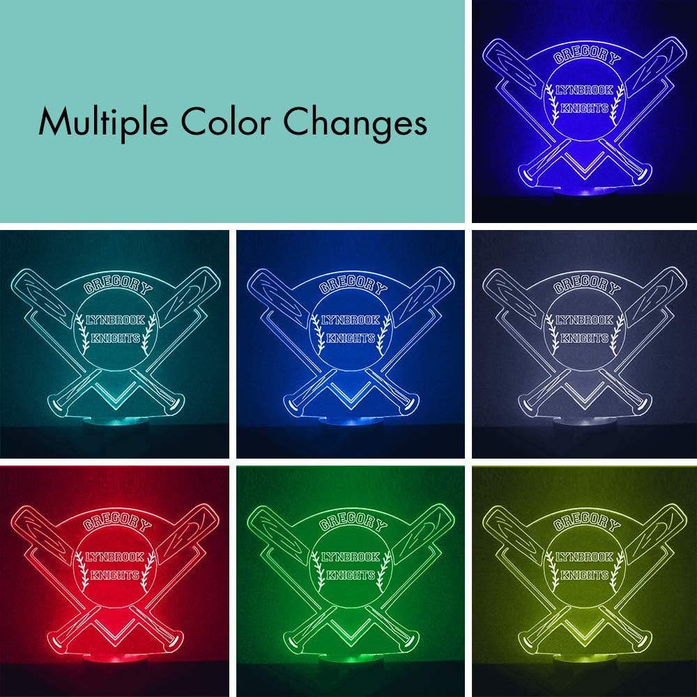 Custom Sports LED Sign Night Light Lamp with Remote, Light Up Display with Personalized Name or Image, Customized and Made in The USA, Clear Acrylic Home Decor Design with 16 Colors, 4 Modes