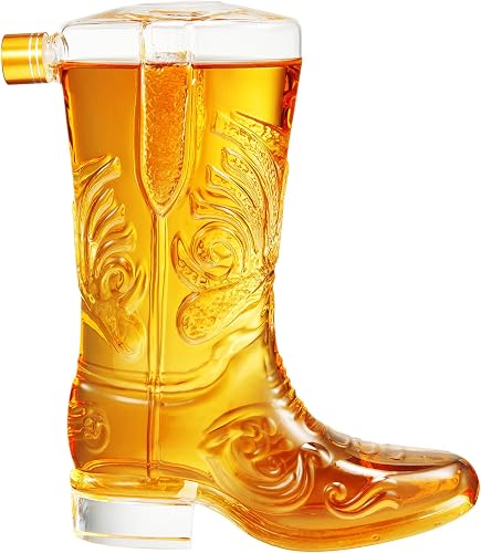 Western Cowboy Boot Whiskey Decanter 27oz – Unique Handcrafted Glass Liquor Bottle, Collectible Barware Birthday, Christmas, Gift for Men, Dad, Husband, Bourbon, Tequila, Scotch, Birth Day, Home Bar