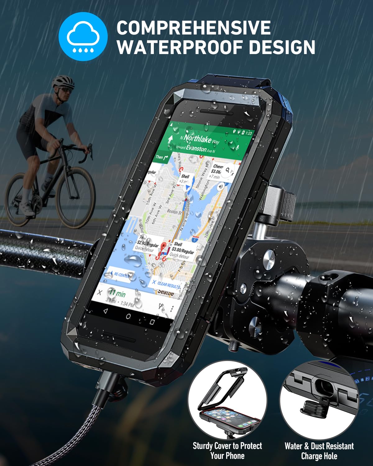 LUROON Porta Cellulare Moto, Universale Porta Cellulare da Bicicletta Impermeabile con Rotazione a 360°, Portatelefono Moto Manubrio Toccare ID Viso ID Compatibile con Smartphone da 5,5 "a 7,0"
