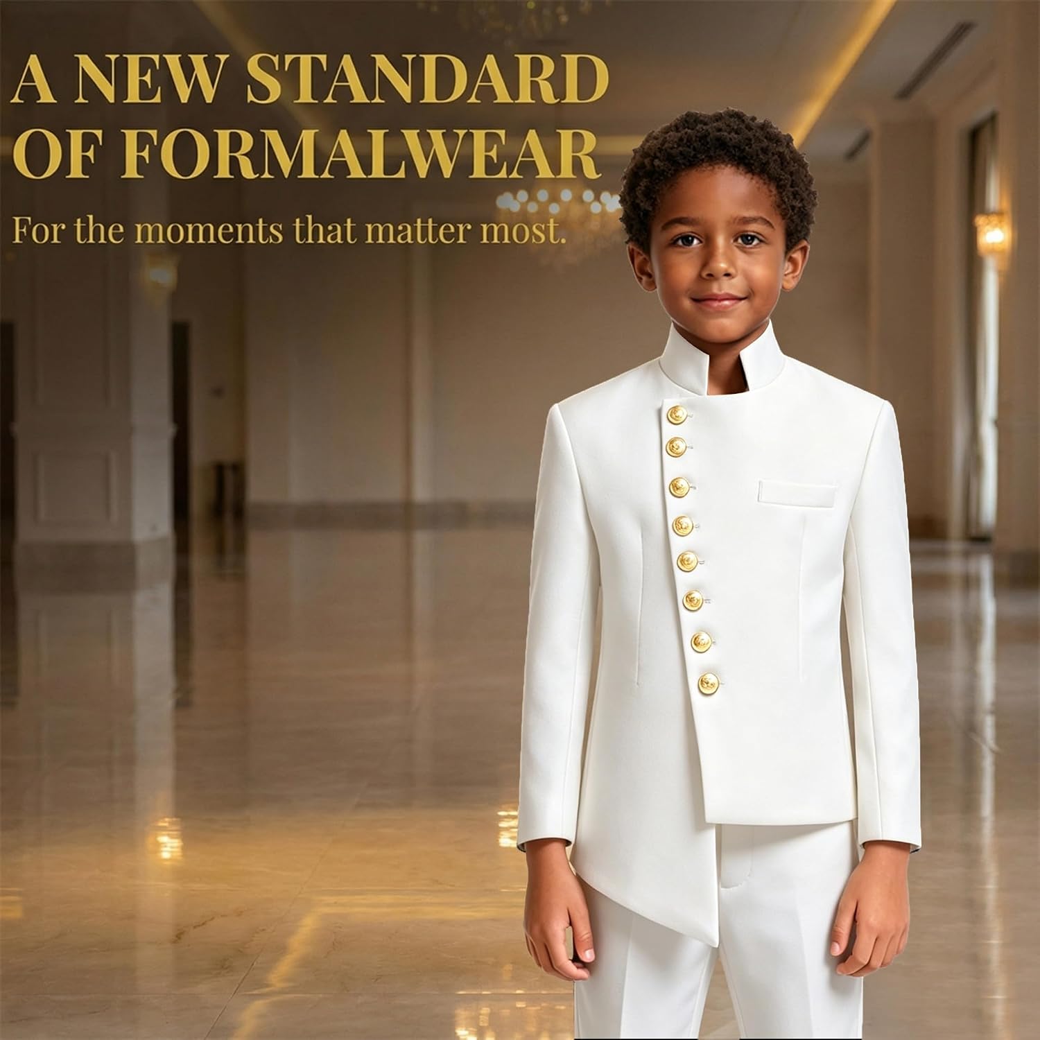 African Mandarin Collar 2 Piece Boys Formal Suit Prom Slim Fit Summer Tuxedo Wedding Ring Bearer Graduation Suits Set