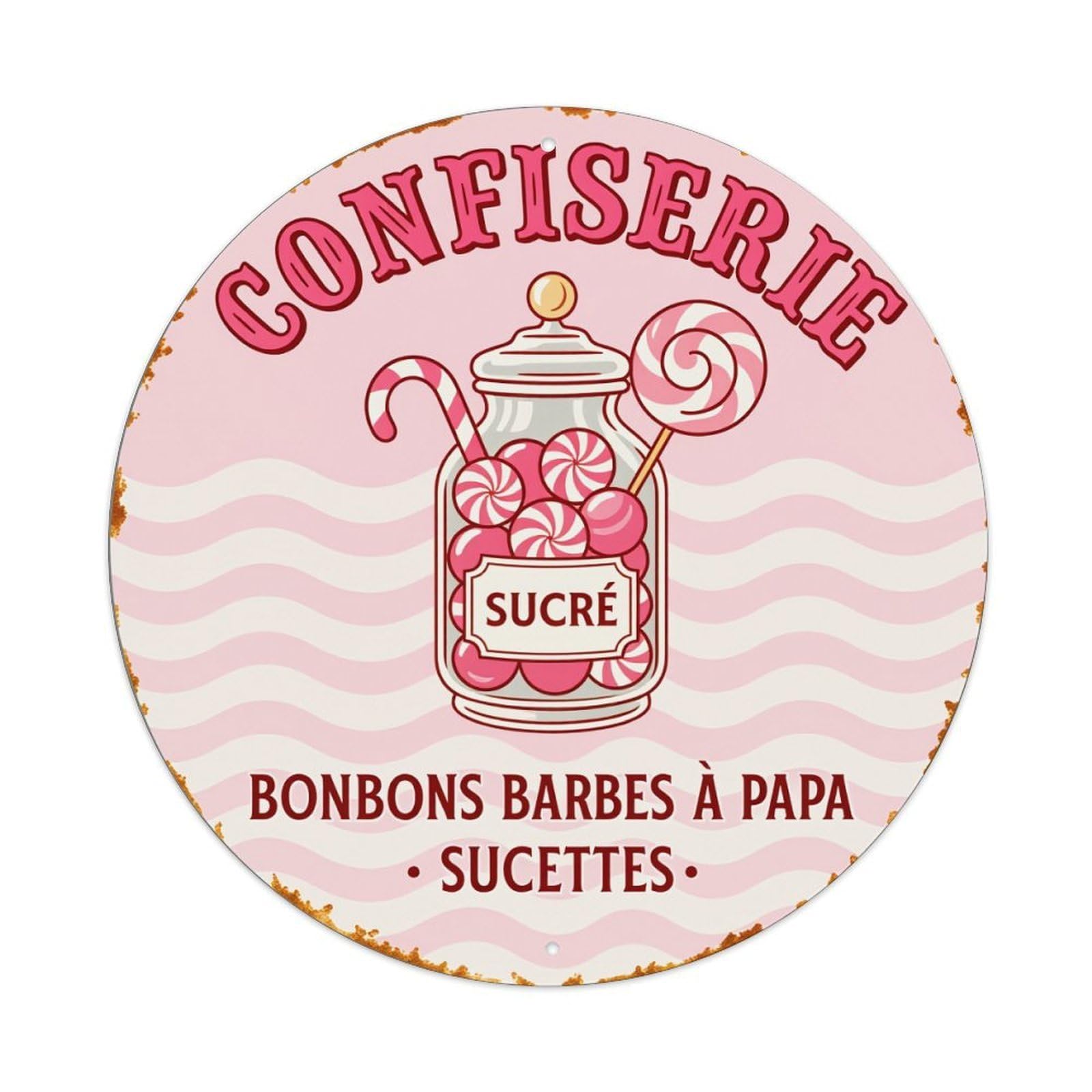 Pink Waves Jar Candies Lollipops Metal Tin Sign Vintage Garden Bedroom Cafe Bar Man Cave Home Wall Decor Metal Poster 8x8 inches