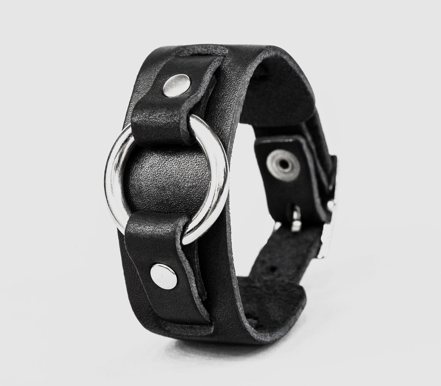 buckle Leather cuff bracelet wristband with o-ring for men or women, Handmade UA 6521