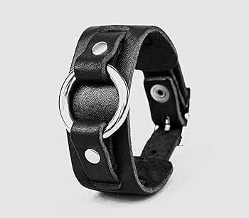 Leather cuff bracelet with o-ring for men or women, Handmade