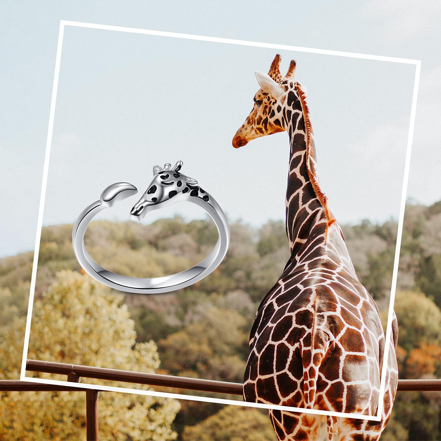 TANGPOET Giraffe Ring Gifts for Women 925 Sterling Silver Adjustable Open Rings Jewelry Gifts for Giraffe Lovers Birthday Christmas Mothers Day