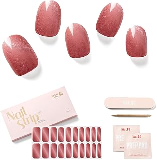 NAILOG Semi Cured Gel Nail Strips Pink Nail Stickers - Silvery Kahala | 20 Extra-Long Strips, DIY Salon-Quality Gel Nails, Glossy, Long-Lasting, HEMA-Free, Vegan, Easy & Safe