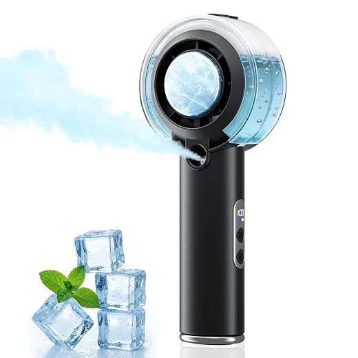 HandFan 5000mAh Portable Turbo Misting Fan, High Speed Handheld Ice Cooling Fan, Spray Water Mist Fans, Mini Hand Fans Rechargeable, 100 levels Adjustable, for Summer Travel Concerts Disney(Black)