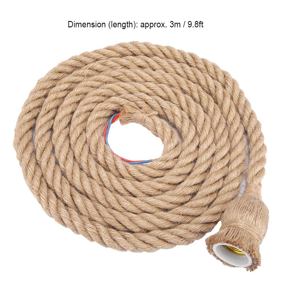 Pend Lights,Lamp Hemp Rope,3m E27 Vintage Hemp Rope Ceiling Light Base Pend Lamp Bulb Holder 85-265V