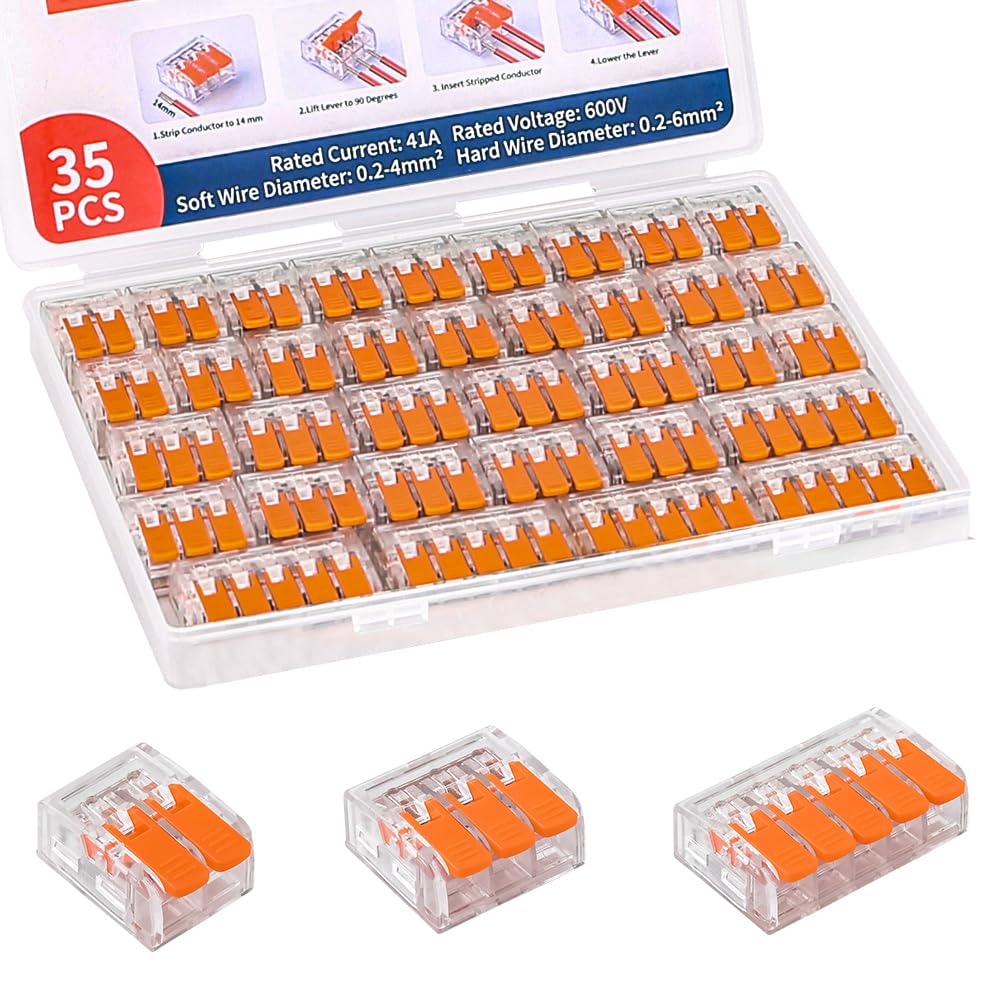 35Pcs Lever Wire Connectors, Compact Quick Splice Nuts Electrical Connectors Kit, 2/3/5 Ports Connectors for Wiring Inline Terminals 24-10 AWG