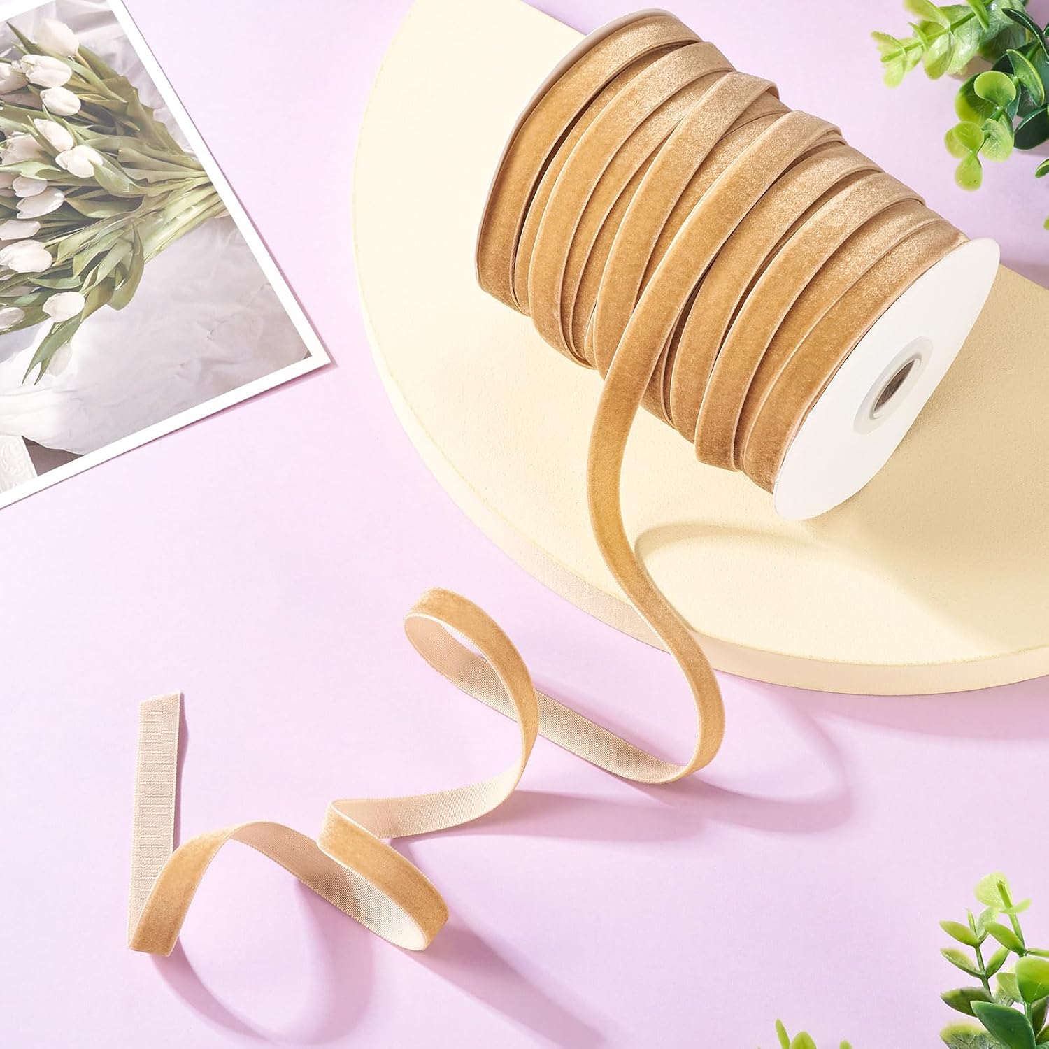 Pandahall 50 Yards Golden Velvet Ribbon 3/8 Inch Wide Single Face Velvet Ribbon Goldenrod Fabric Ribbons for Gift Wrapping Crafts Bow Making Wedding Christmas Decoration