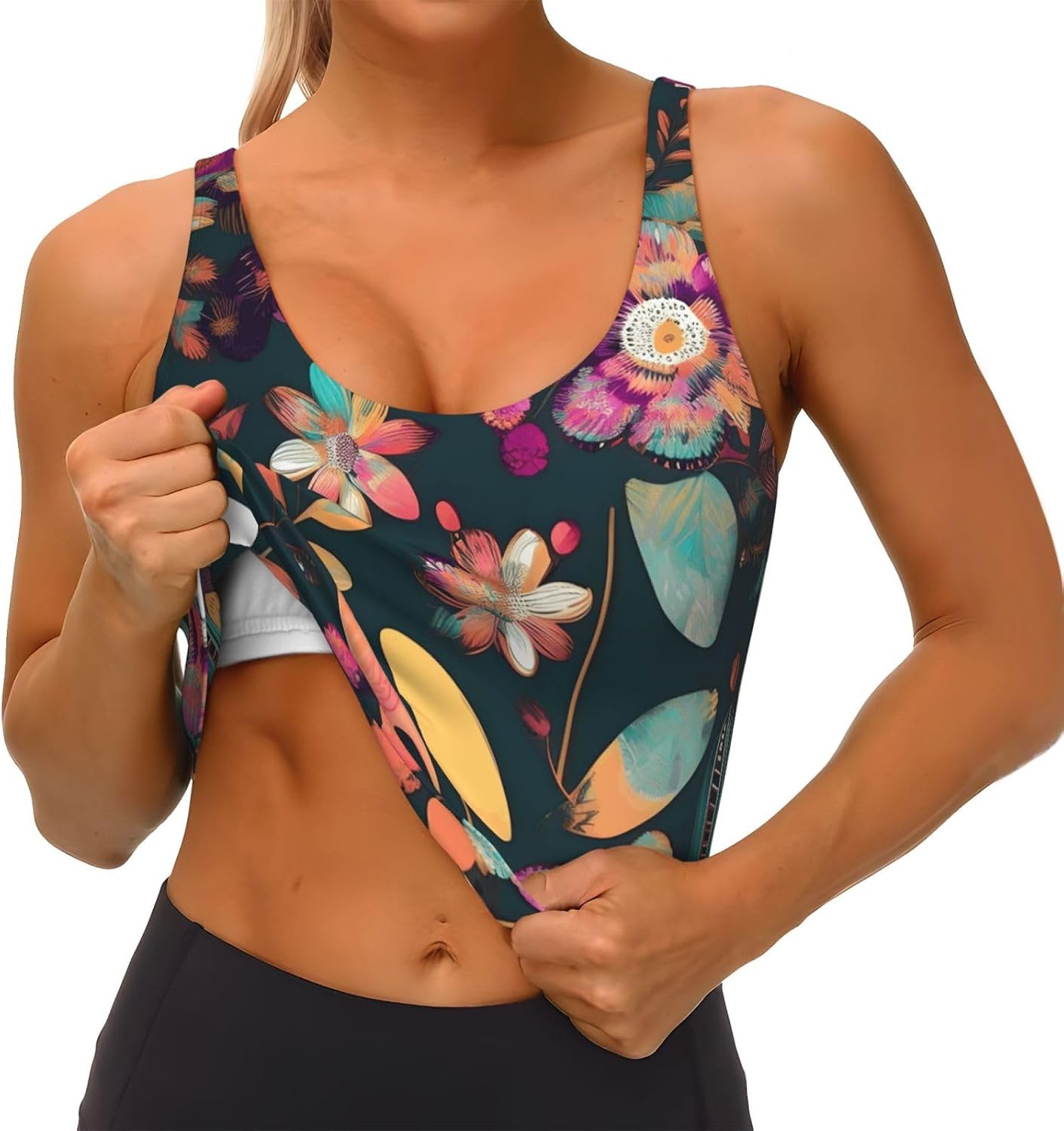 Colorful Boho Floral Print Women's Sports Vest Breathable for Yoga Running Gym Athletic Casual Sleeveless Top