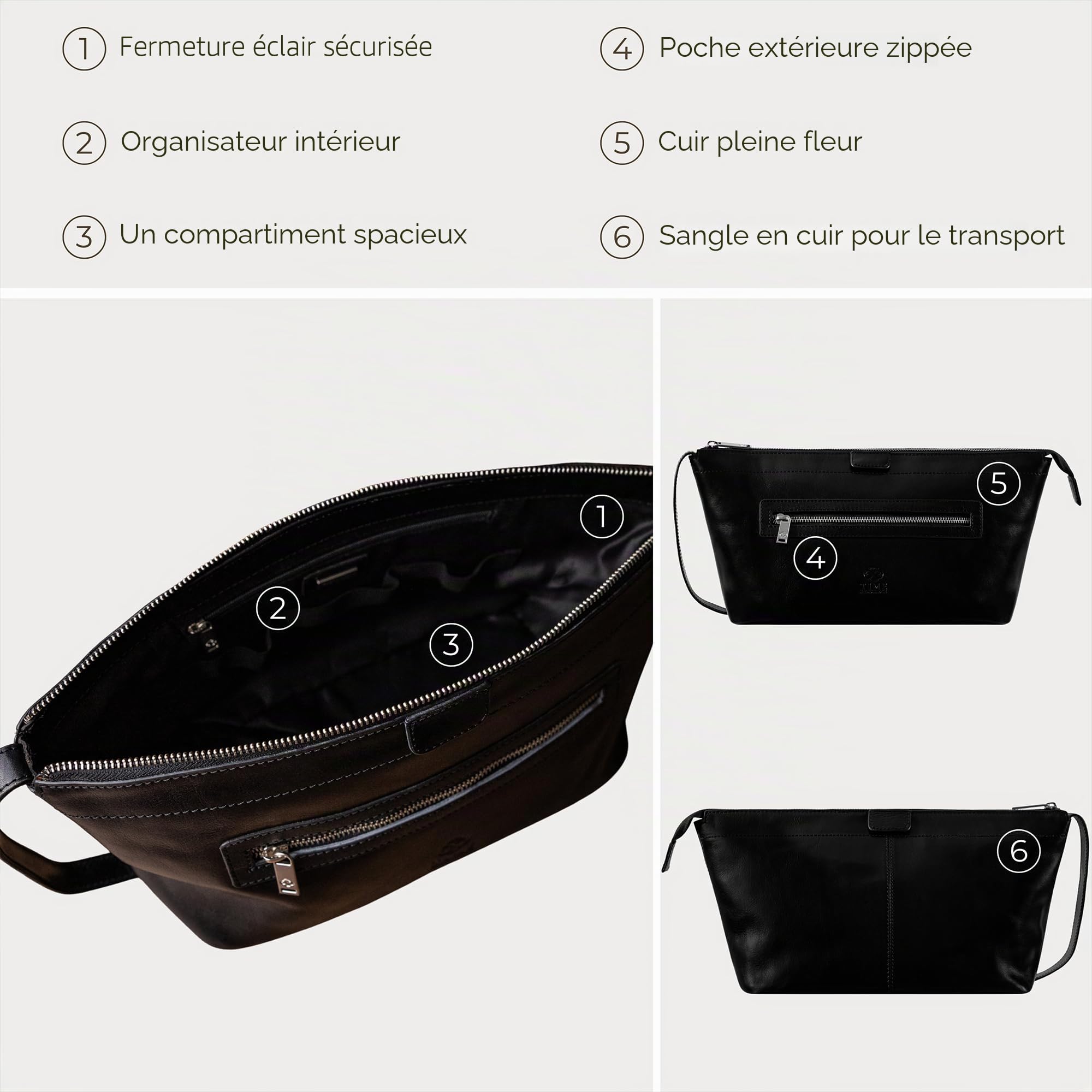 Time Resistance Sac cosmétique en cuir - Trousse Dopp pour hommes - Trousse de toilette - Trousse cosmétique et de lavage