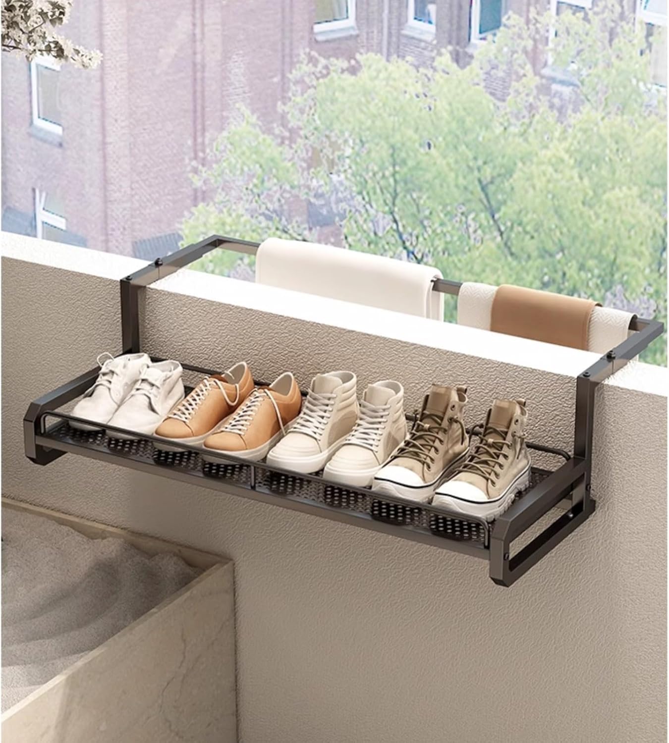 Plant-Racks Balcony Hanging Flower Stand, Iron Art Adjustable Shelving Unit, Succulent Storage Hanging Basket, Home Balcony Hanging Flower Pot Holder(White,120 * 46 * 22cm)