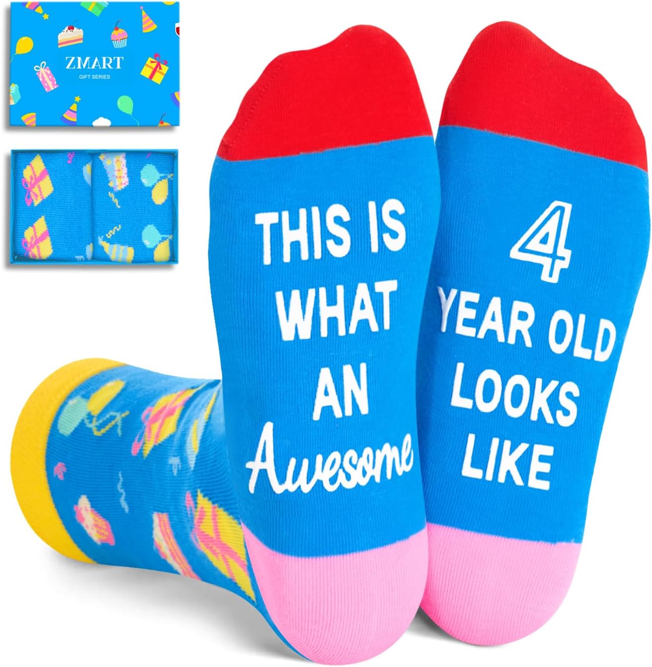 Zmart 4-12 Year Old Boy Birthday Socks - Birthday Presents for Kids Age 4-12, Gifts for Boys Girls