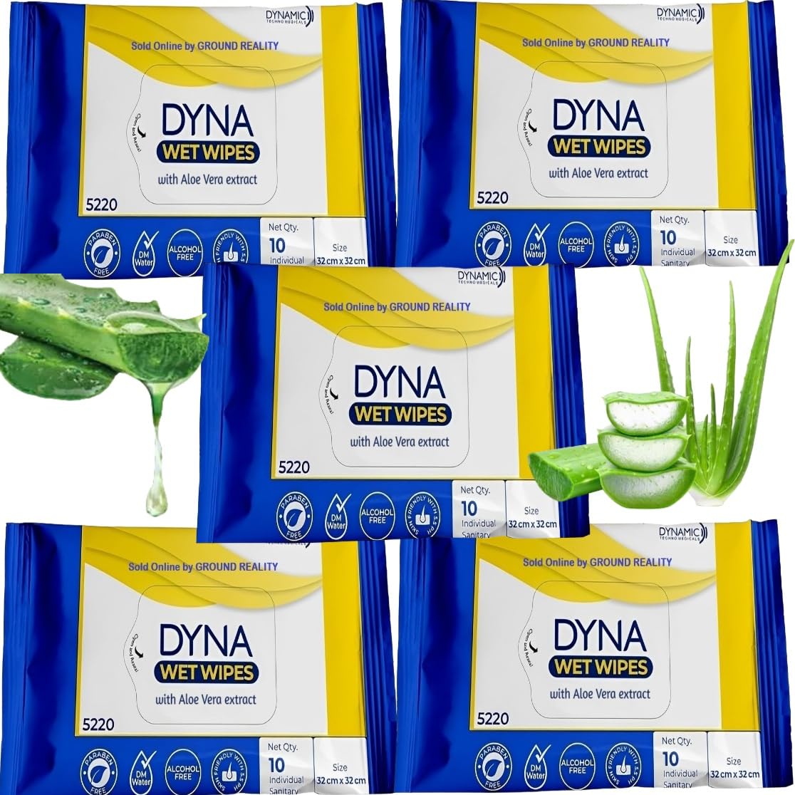 LUREME Dyna 5 Packs (50) Easy Bath Wet Wipes with Aloe Vera Extract. 32x32cms Wet Wipes for Adults, Patients, Baby Wipes. Moisturizing Sponge Bath. 10 Pulls/Pack- Microwaveable Easy Bath Wet Wipes