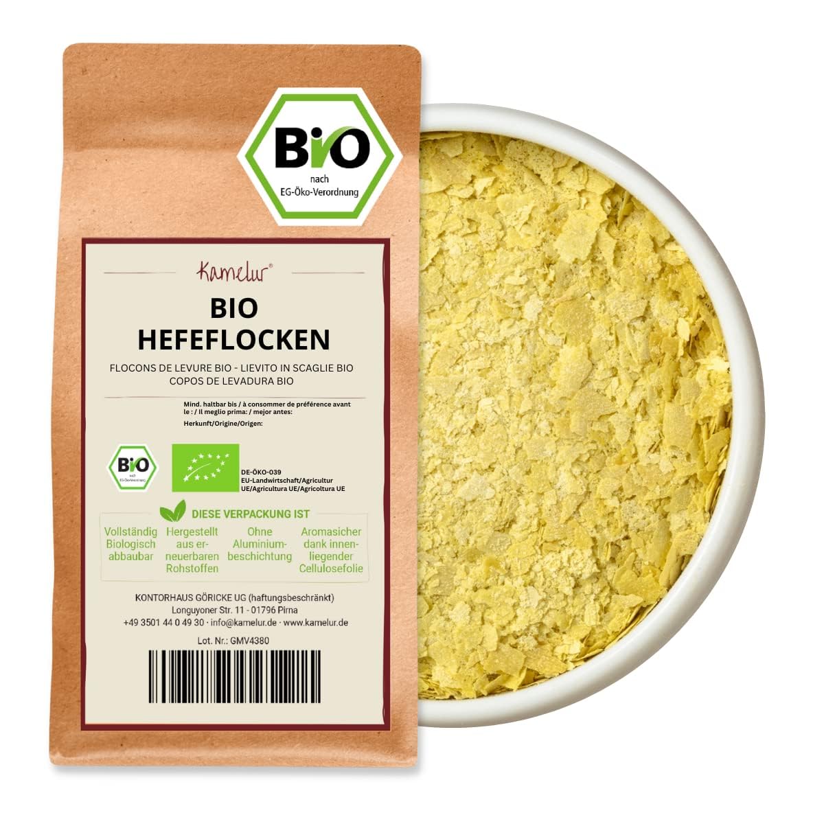 200g de flocons de levure BIO - flocons de levure de malt vegan, flocons de levure de bière comme assaisonnement pour le parmesan et le fromage vegan - flocons de levure BIO en emballage biodégradable
