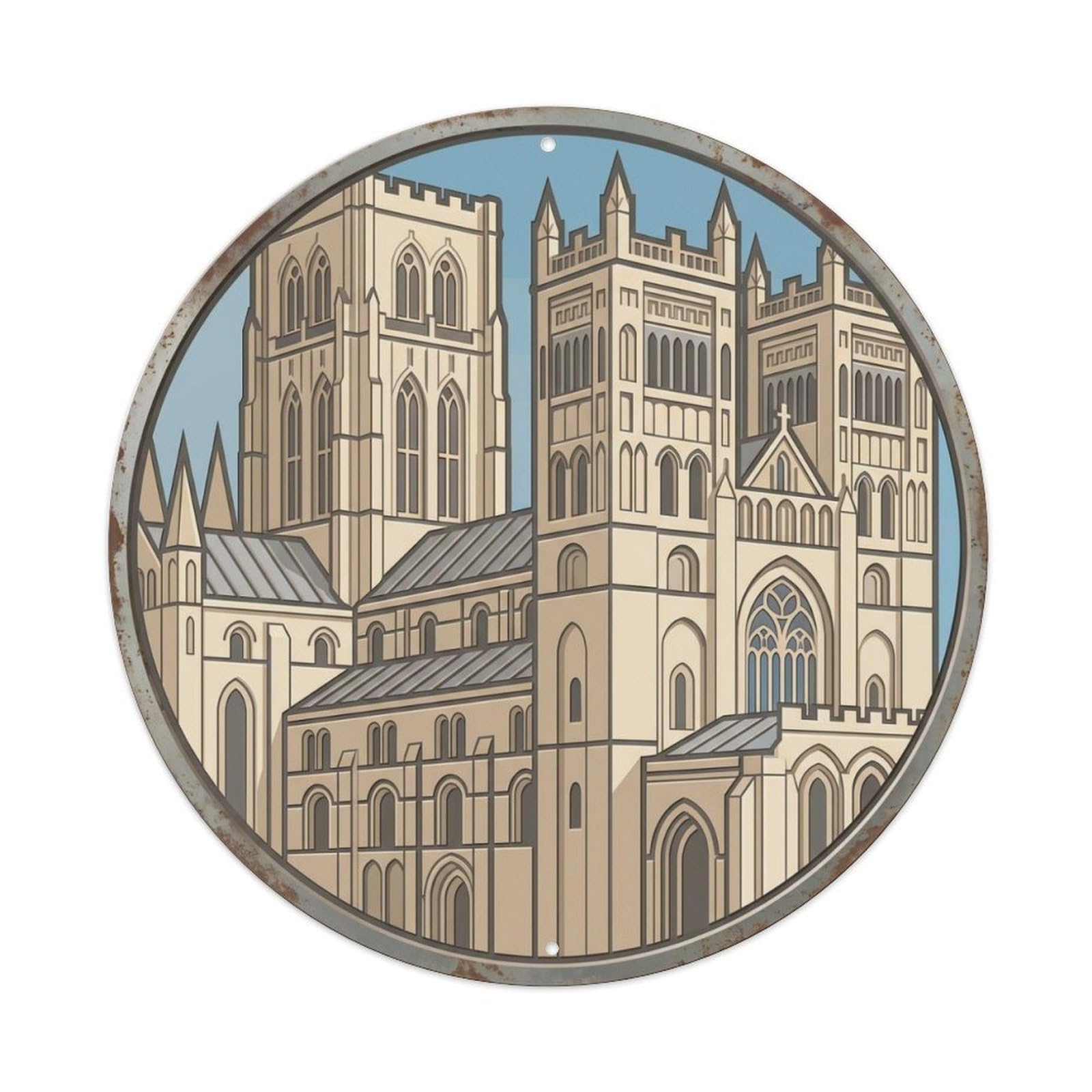 Durham Macro Cathedral Travel Metal Tin Sign Plaque Wall Decor for Cafe, Club Bar, Office, Home Garden Round Metal Poster 8x8Inch