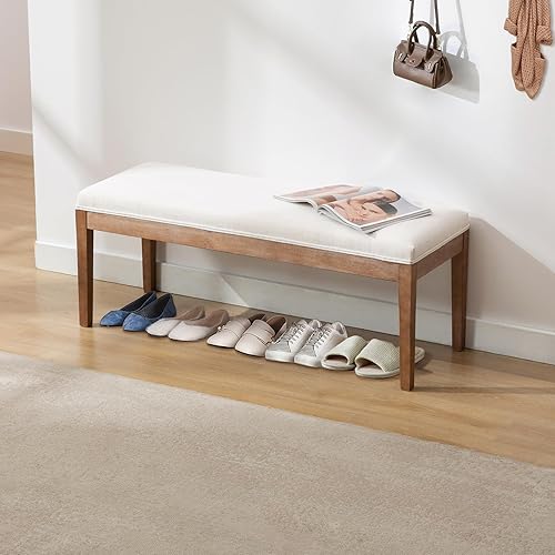 Miniatura 9 de Banco de comedor tapizado de lino, banco de entrada, banco de zapatos, asiento otomano para pasillo, sala de estar, dormitorio, extremo de la cama,