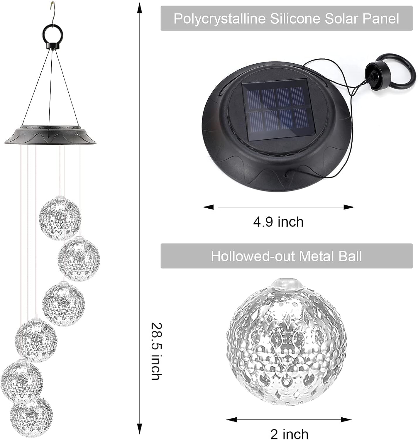 Solar Wind Chimes,LED Color-Changing Wind Chimes for Outside, Gold+Silver Hollow Metal Hanging Wind Chime for Yard/Garden/Balcony/Home Decor, Gifts for Mom Grandma Women by HEGUD