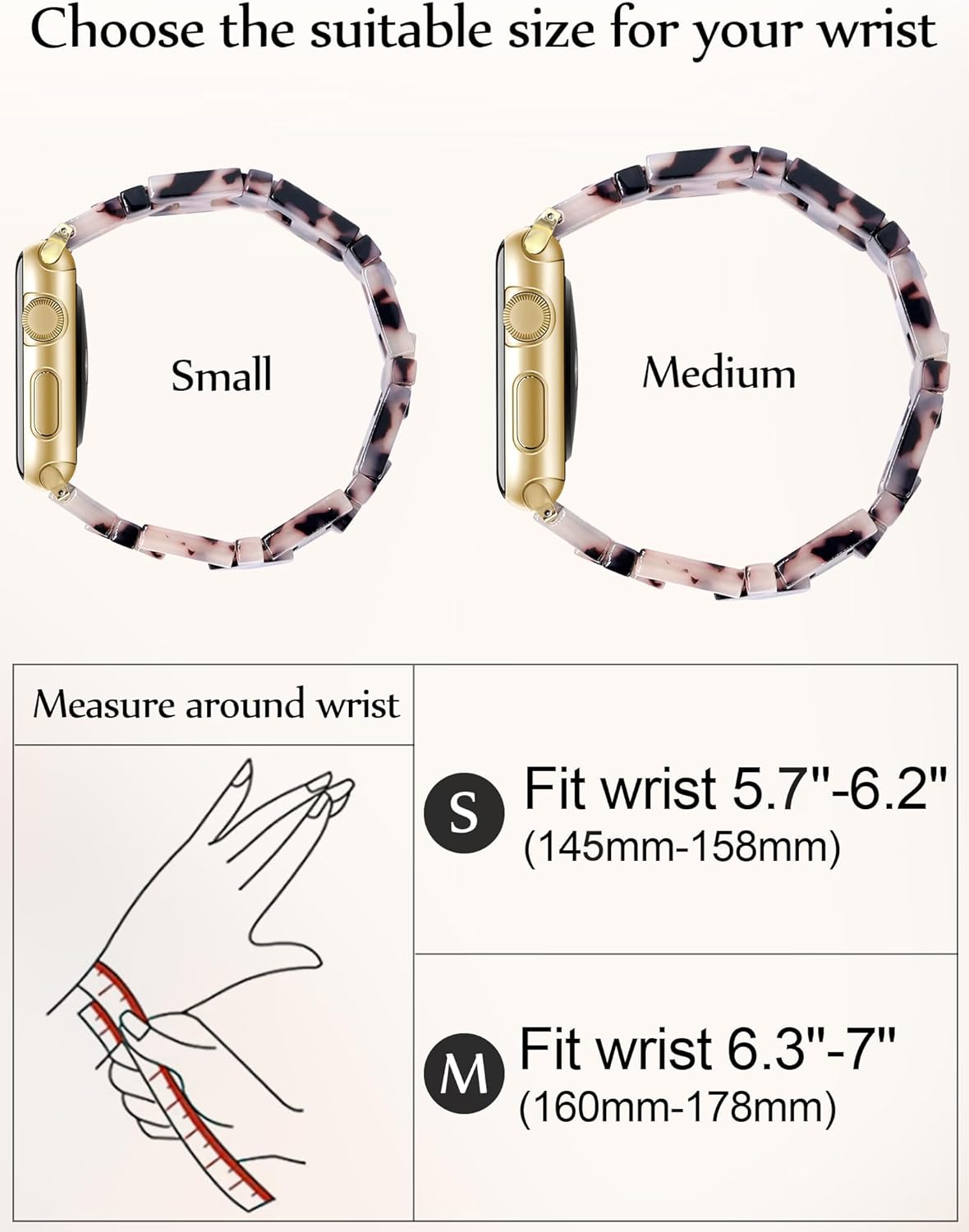 JR.DM Resin Stretchy Tortoise Shell Fancy Beaded Bracelet Light Watch Band Women Compatible with Apple Watch Band 38mm 40mm 41mm 42mm (S11/10) Strap Wristband for iWatch Series 11/10/9/8/7/6/5/4/3/2/1/SE/Ultra(S) - Image 2