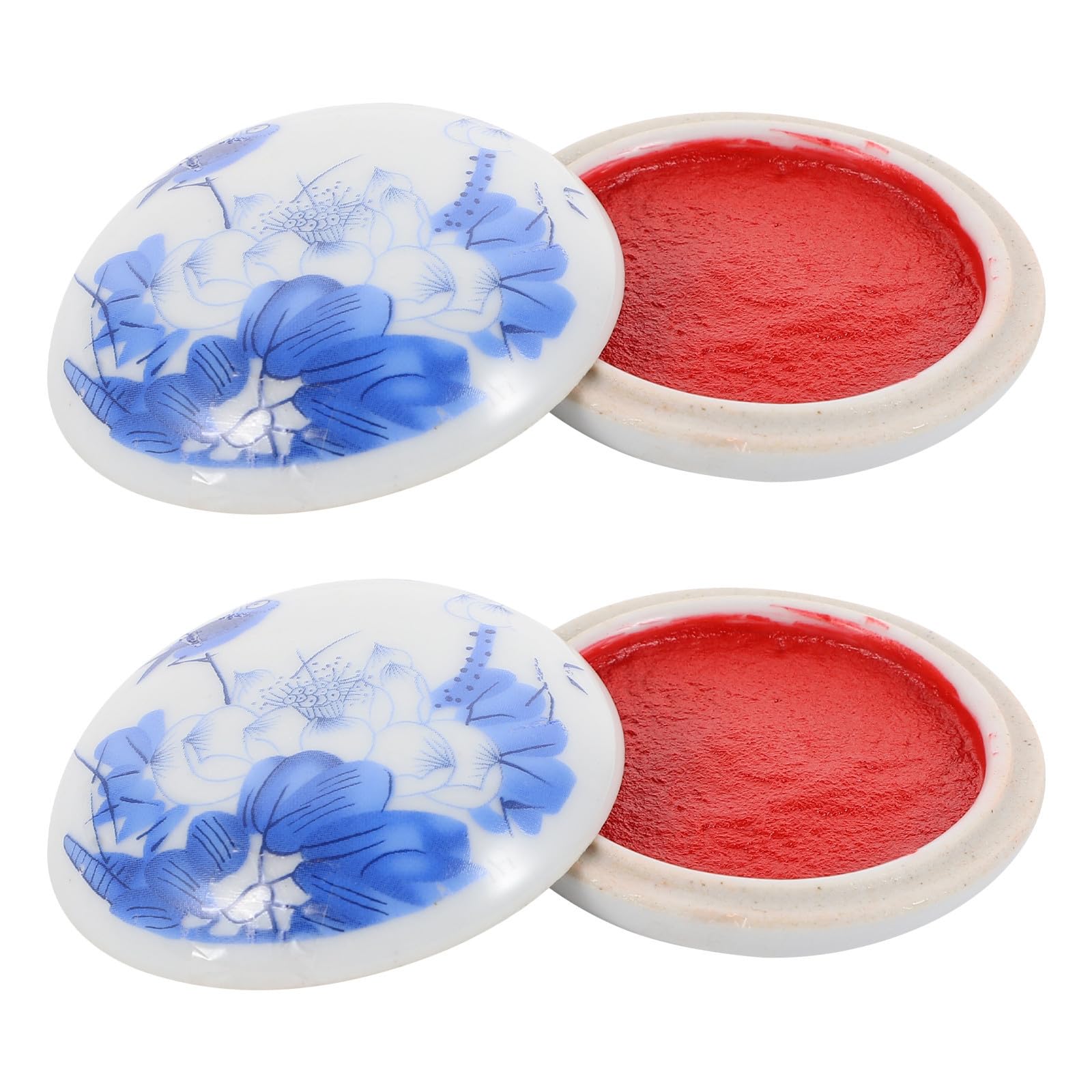 Almohadillas de tinta roja con tapa de material cerámico para arte oriental