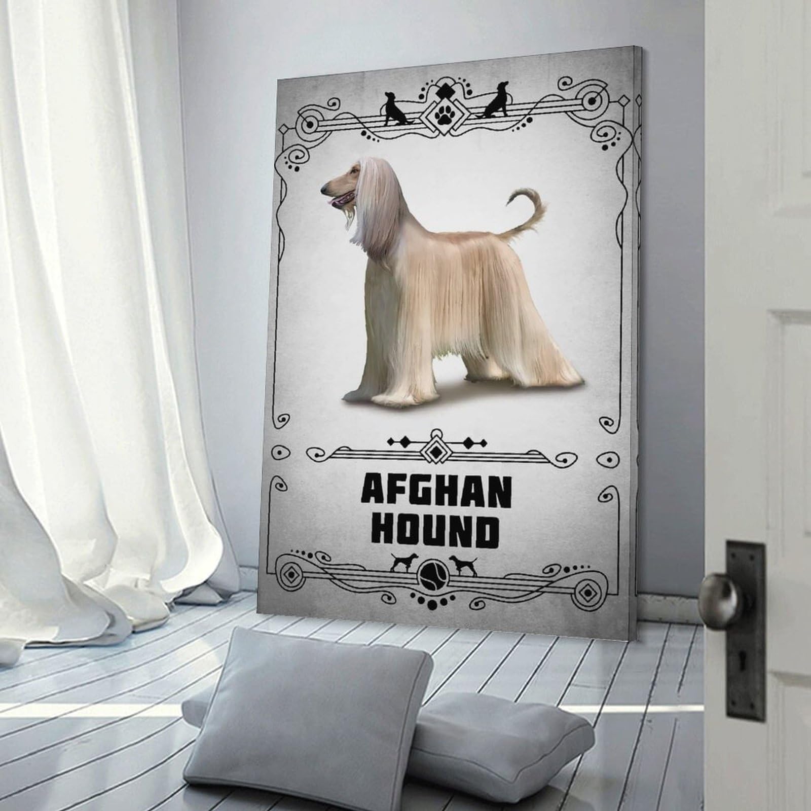 Junmoney Afghan Hound Hanging Wall Art, 12x18inch(30x45cm), for Bedroom, Guest Room Or Reading Nook, Home Artwork with A Soft Interior Feel
