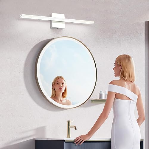 Miniatura 8 de Lámparas de baño modernas regulables, luces LED cromadas para espejo Bathover de 24 pulgadas, apliques de tocador de interior de 16 W, iluminación