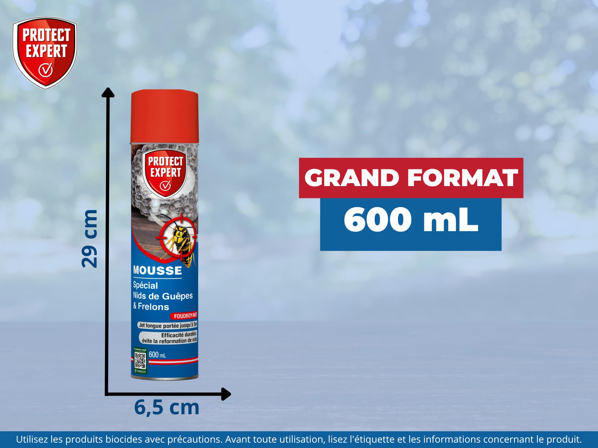 PROTECT EXPERT 4 Aérosols Anti-Guêpes & Frelons - Mousse - 4x600ml | Jet Longue Portée - Traitement à Distance - Pulvérisation Jusqu'à 3m - Action Choc & Foudroyante - GUEPMOUS600NX4