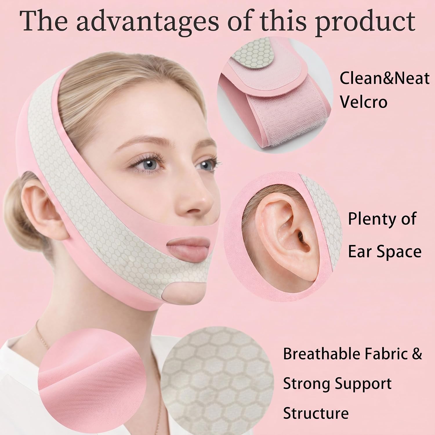 Anti Snoring Chin Strap, V Line Lifting Mask, Chin Strap for Sleeping, V Line Mask, Face Lifting Strap, Stop Snoring Chin Strap, Snoring Solution for Men and Women, Breathable Chin Strap (Pink.)