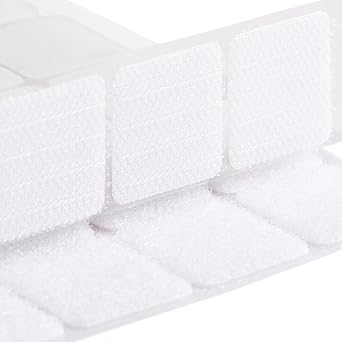 1x1 Inch, 48 Set Squares Strips with Adhesive for Fabric, No Sew Stick On for Fabric, Sticky Back for Clothes, Curtains - Heavy Duty Double Sided Hook and Loop Hem Tape Fasteners, No Sewing, White