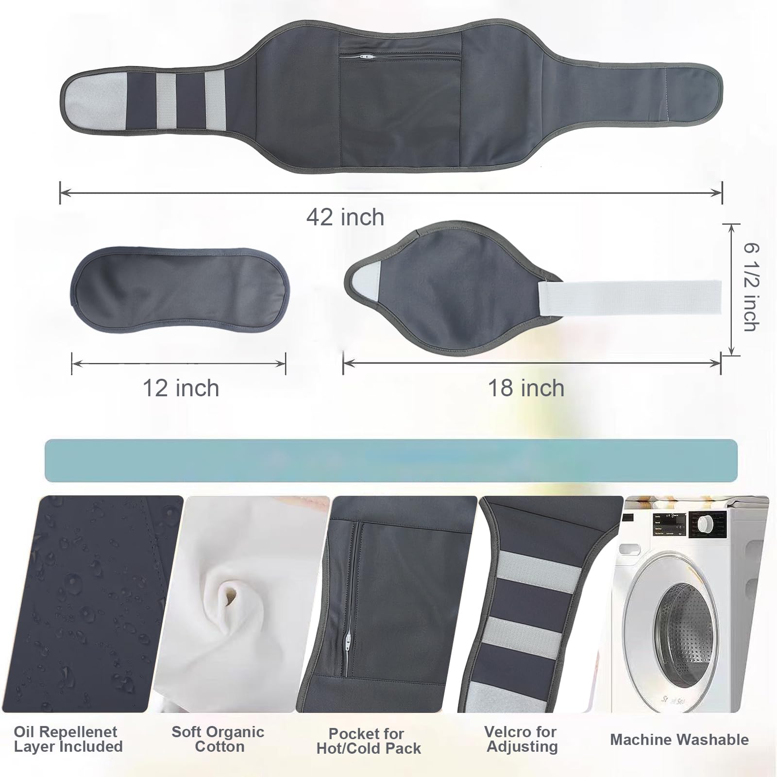 CheiyQu Castor Oil Pack Wrap, 4 Pcs Reusable Organic Cotton Castor Oil Wrap for Neck, Abdomen and Knee with Adjustable Elastic Straps Washable Flannel Cloth Compress Kit