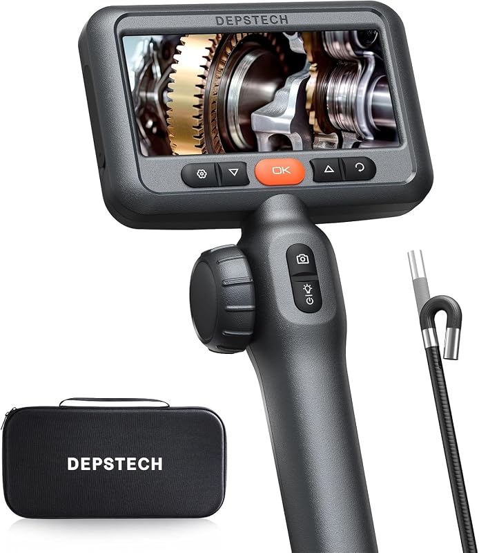 DEPSTECH 6 mm Forgatható Endoszkóp Kamera 210° Mozgatható Fejjel, 1080P Felbontás, 4,5" IPS Kijelző, Vízálló Csőkamera Autószereléshez, 1,5
