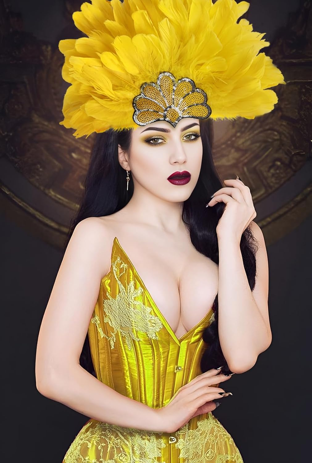 HOMELEX Women's Black Feather Headpiece Carnival Caribbean Headdress Showgirl Accessories - Image 7