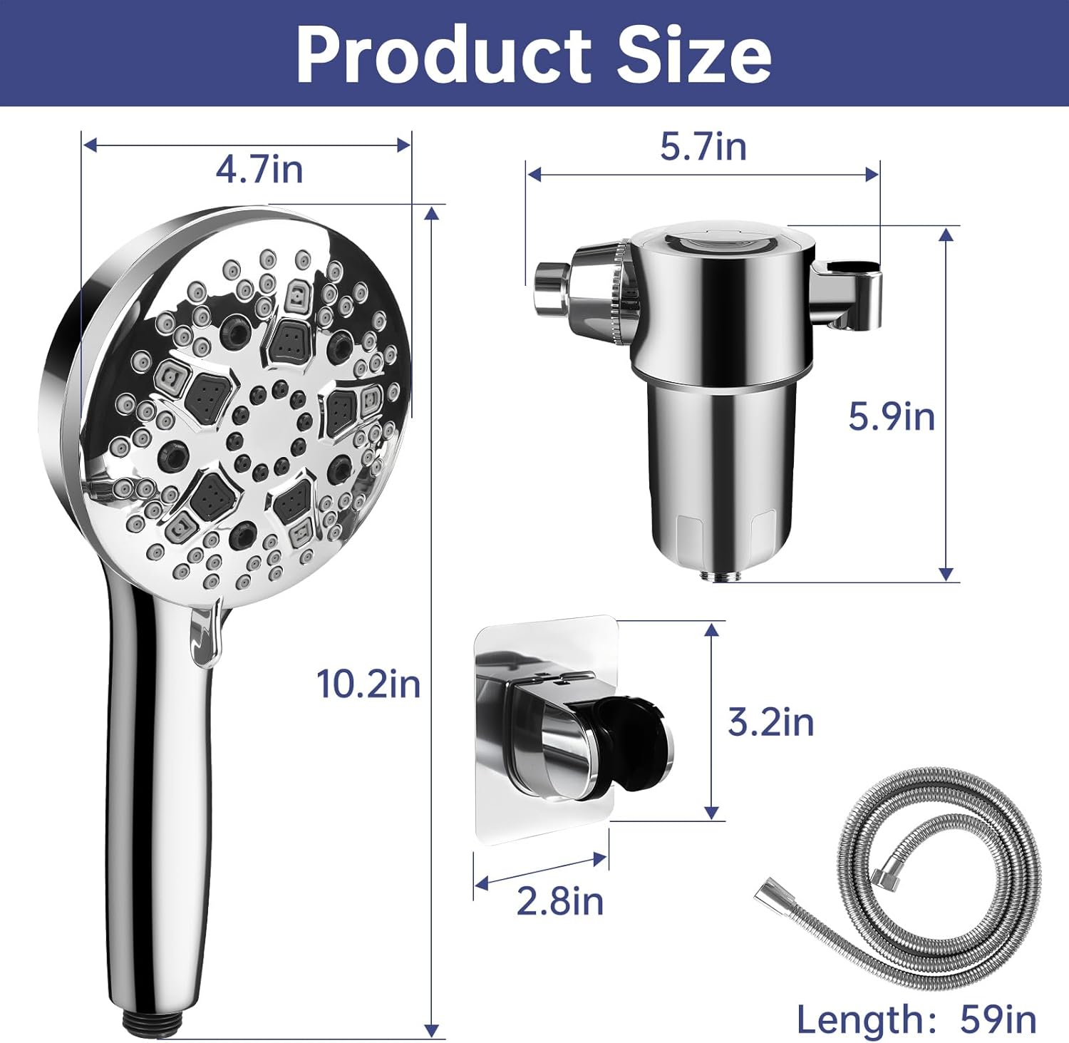 Filtered Shower Head with Handheld, High Pressure 9 Spray Mode Showerhead with Filters, 20 Stage Shower Filter Head for Hard Water, Anti-clog Nozzles, 59" Hose,Showerhead with Built in Power Wash Mode