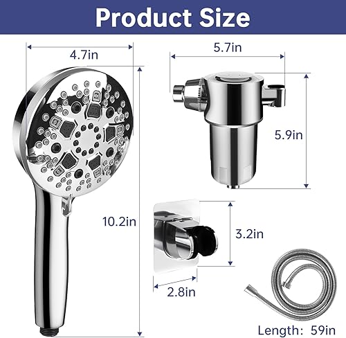 Miniatura 6 de Cabezal de ducha filtrado con mano, cabezal de ducha de 9 modos de pulverización de alta presión con filtros, cabezal de filtro de ducha de 20