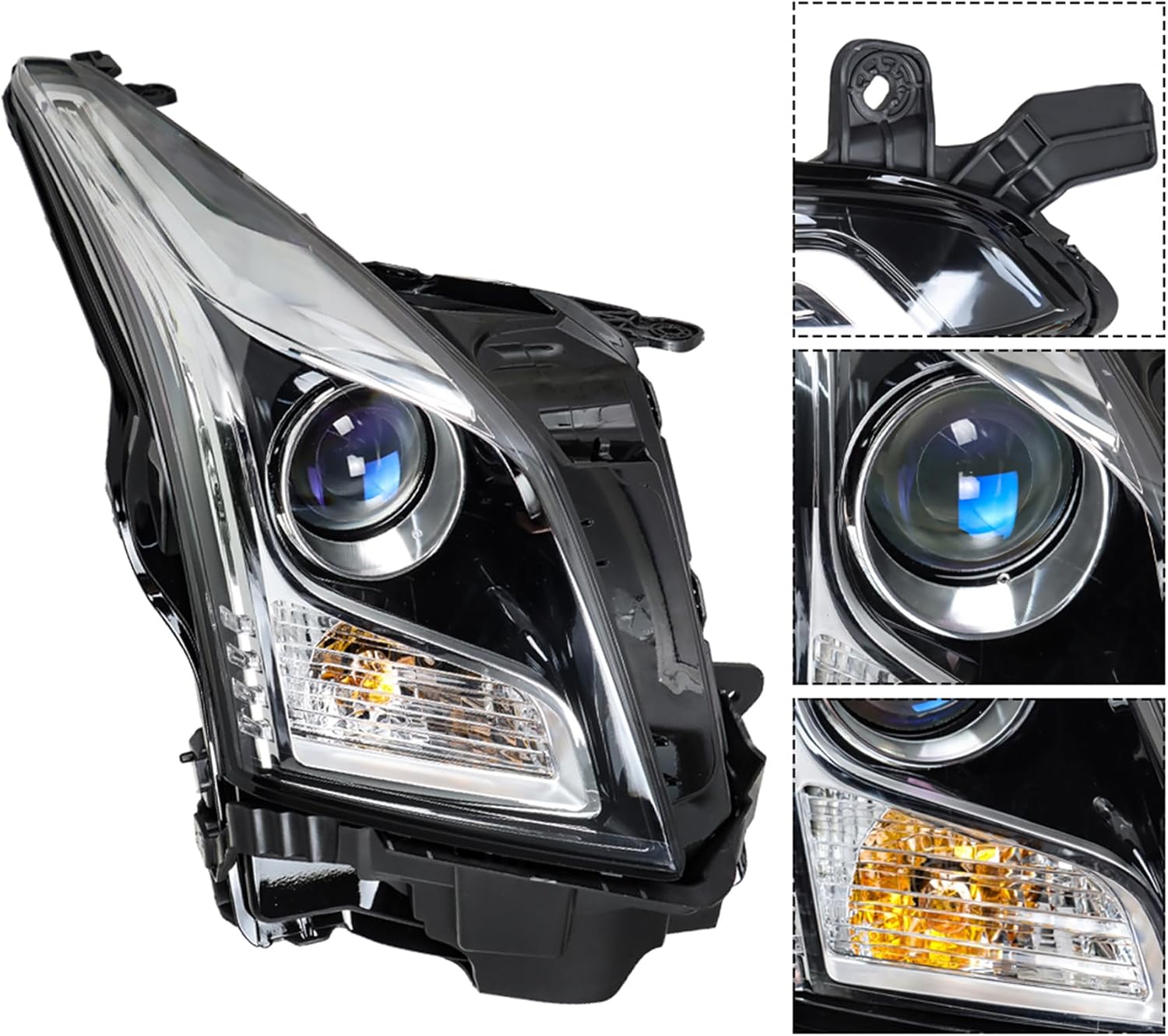 WFLNHB 1PC Replacement for ATS 2013-2018 Right Side Headlight Headlamp Assembly Halogen Chrome Housing 23236366
