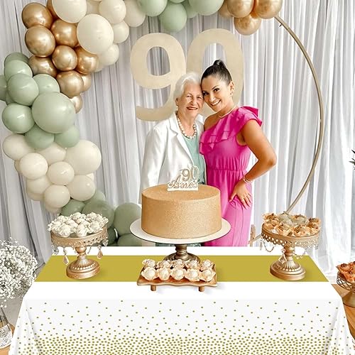 Miniatura 4 de Paquete de 4 manteles de color blanco y dorado, 86.6 x 51.2 pulgadas, manteles rectangulares dorados para bodas, cumpleaños, primera comunión, baby