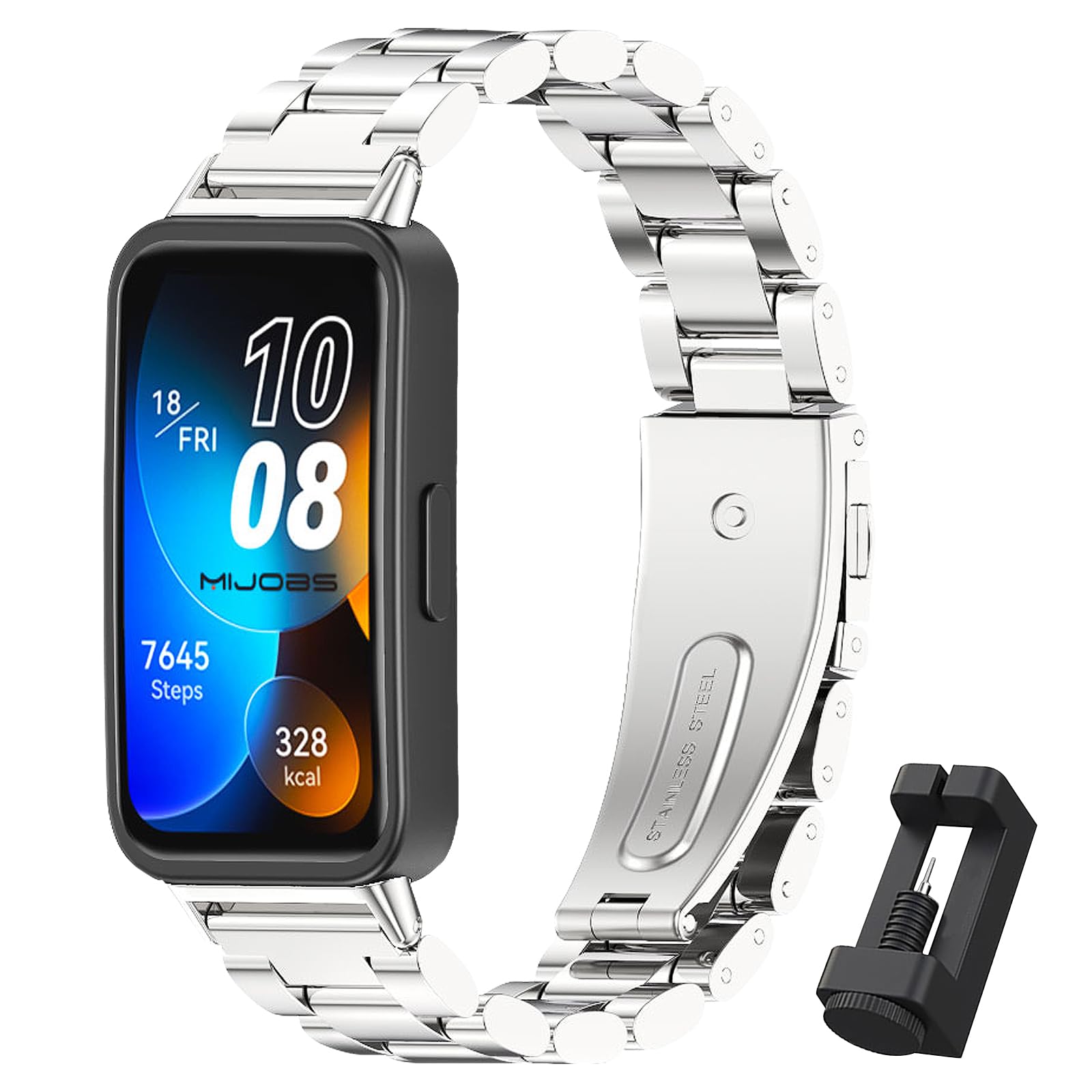 MIJOBS Strap Compatible with Huawei Band 10/9/8 Metal Straps Comfortable Replacement Watchband Stainless Steel Wristband