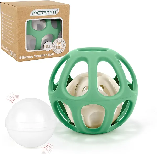 MCGMITT Baby Montessori Sensory Toys for 0-6 6-12 Months, Easy Grasp Food Grade Stretchy Silicone Baby Teether Teething Rattle Toys, BPA-Free Infant Teether Ball Chew Rattle Toys Shower Gift