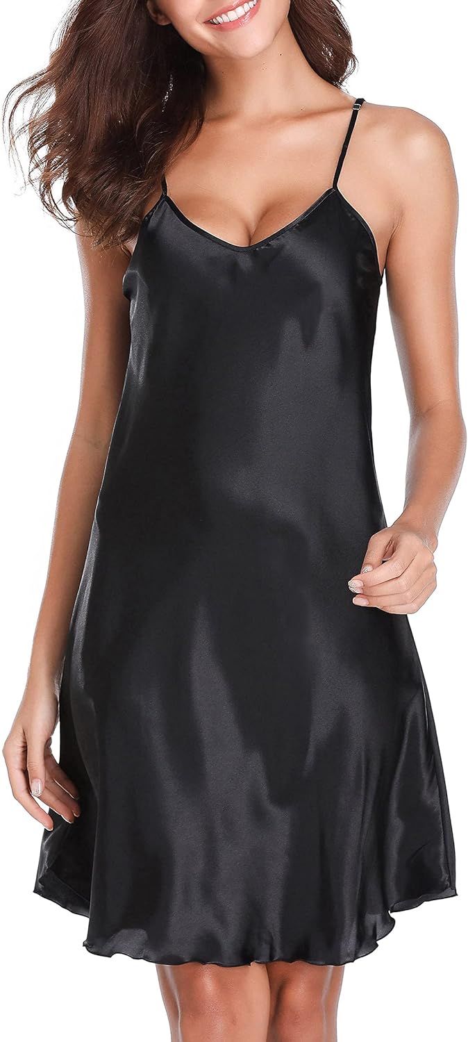 Women's Satin Nightgown Silk Slip Chemise Sexy V Neck Sleepwear Negligee Nighties Bridal Babydoll with Straps S-3XL - Image 6