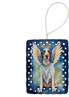 Caroline's Treasures English Setter My Angel Porcelain Ornament Christmas Tree Hanging Decorations for Home Christmas Holiday, Rectangle, Gift, Multicolor