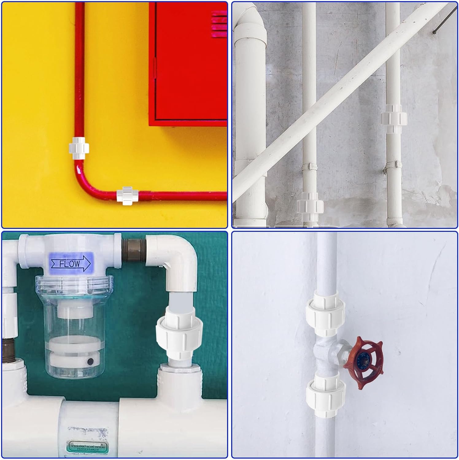 1/2 inch PVC Pipe Union Fittings, PVC Connectors Female Thread Coupling (1/2", 4pcs)